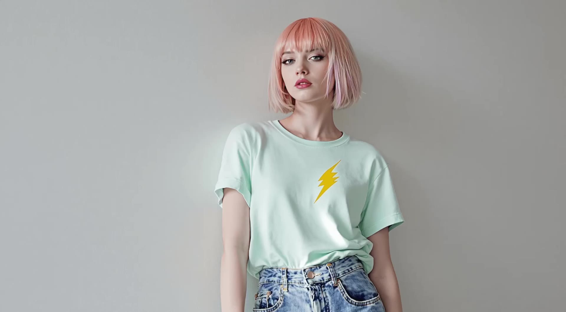 Before the edit: a portrait in a mint T-shirt, the head circled in pencil